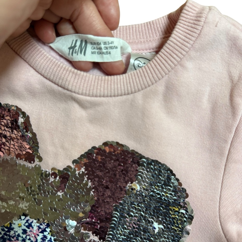 H&M Girls Disney Minnie Mouse Pink Sequin Long Sleeve Sweatshirt Pullover Size 4 - Picture 4 of 7